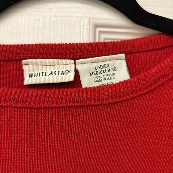 Vintage White Stag Support Our Troops Red Short Sleeve Sweater Women's Sz M - Picture 5 of 6